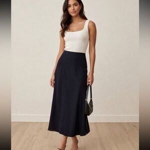 Eileen Fisher Asymmetric Navy Maxi Skirt Size Petite Medium